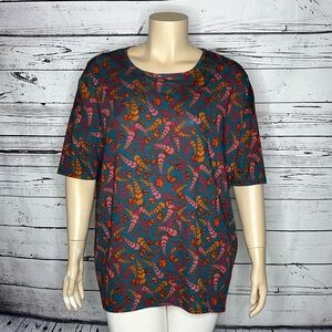 LuLaRoe NWT Sz XL Teal Leaf - Floral Print Mid Length Sleeve Irma Tunic Knit Top